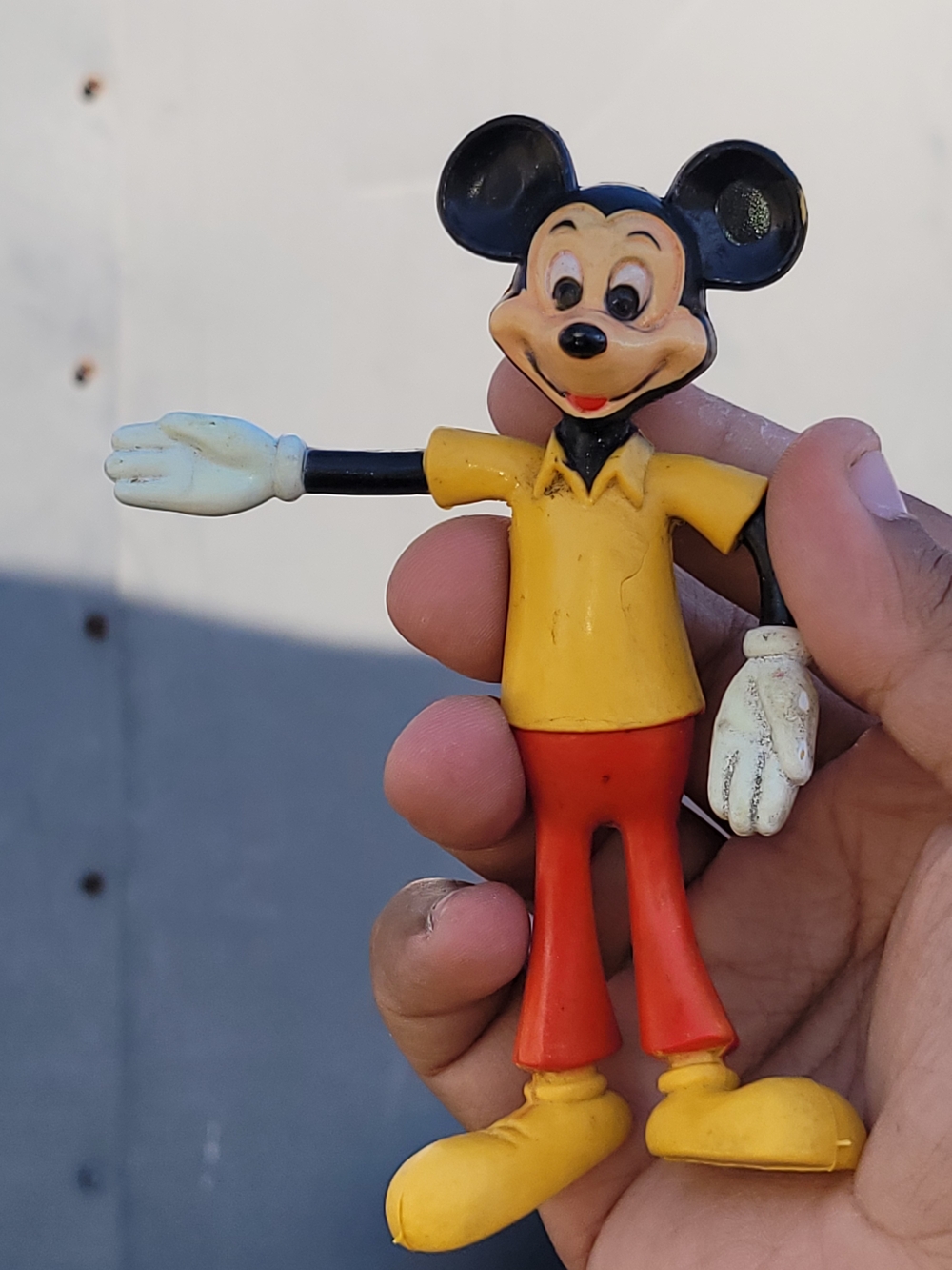 Vintage Walt Disney Mickey Mouse Rubber Poseable Figure Yellow Shirt Red Pants